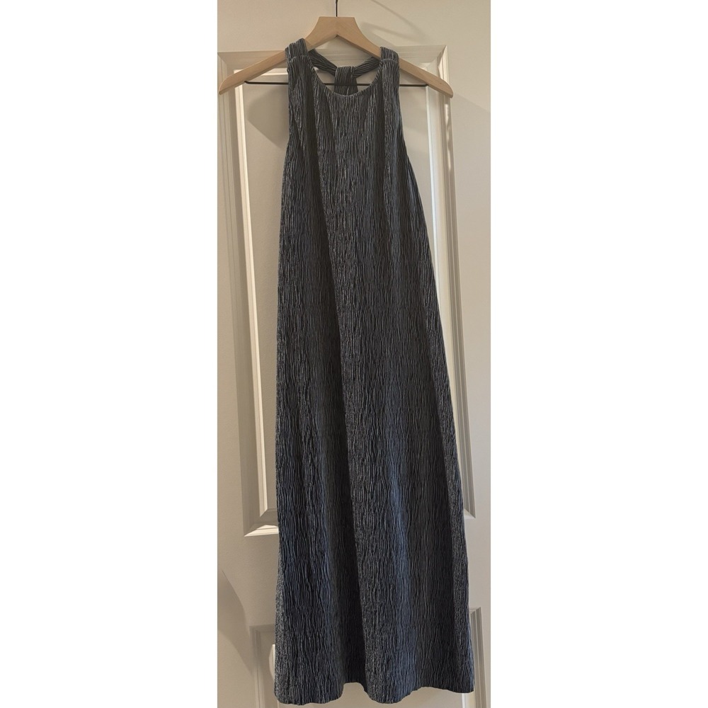 Maeve Anthropologie Crinkle Metallic Halter Midi Dress Gray Silver XS